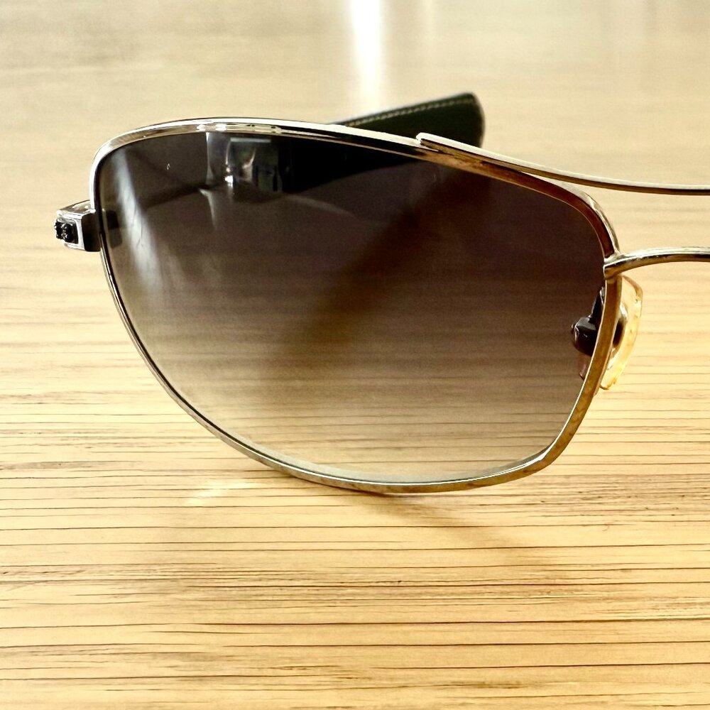 CHROME HEARTS Vintage Black Leather Wide Frame Aviator Sunglasses 100% Authentic - Picture 7 of 10